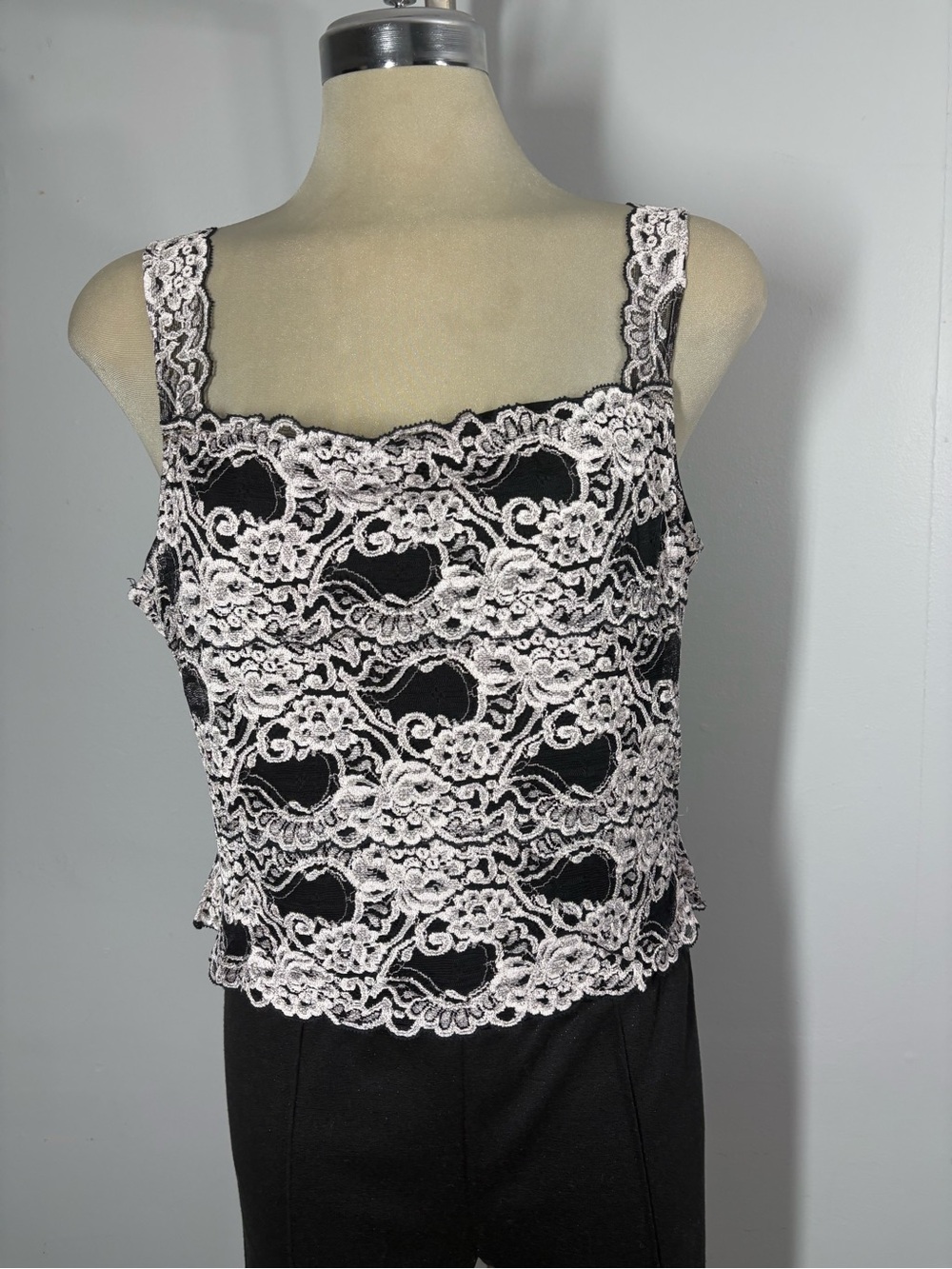 Black Camisole with Ivory Lace Overlay